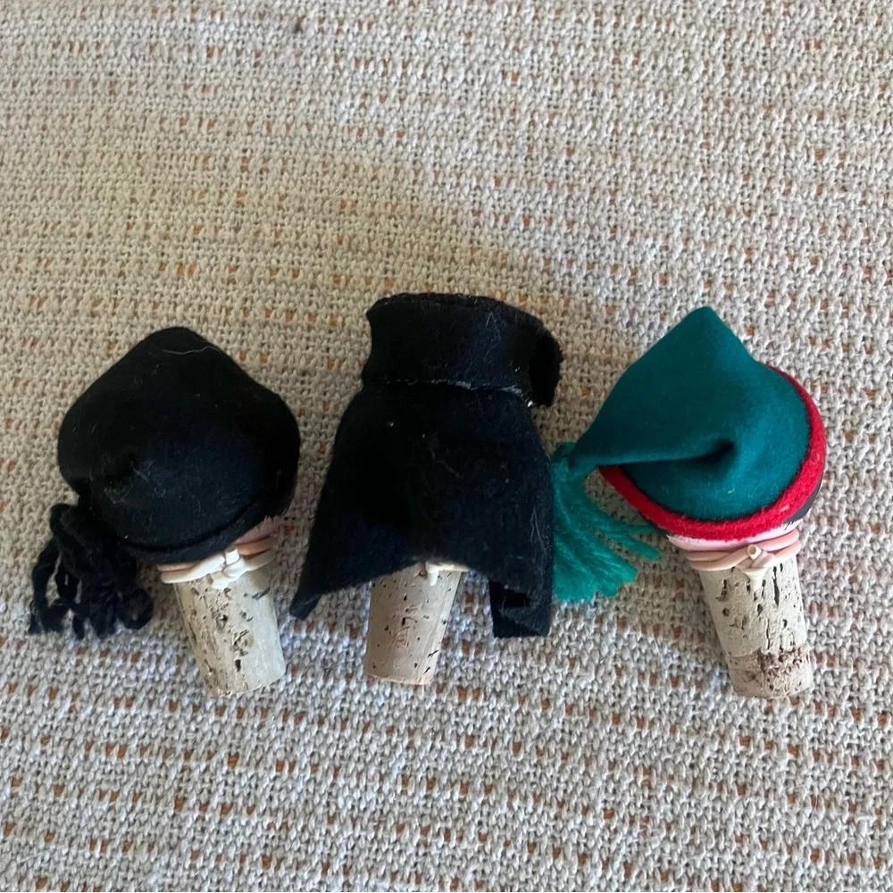Lot 3 MCM Portugal Wine Corks Hand Painted Heads Faces Novelty Travel